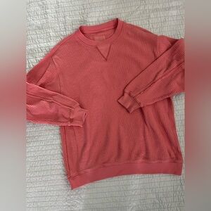AERIE Waffle Knit Crewneck Sweater - Coral